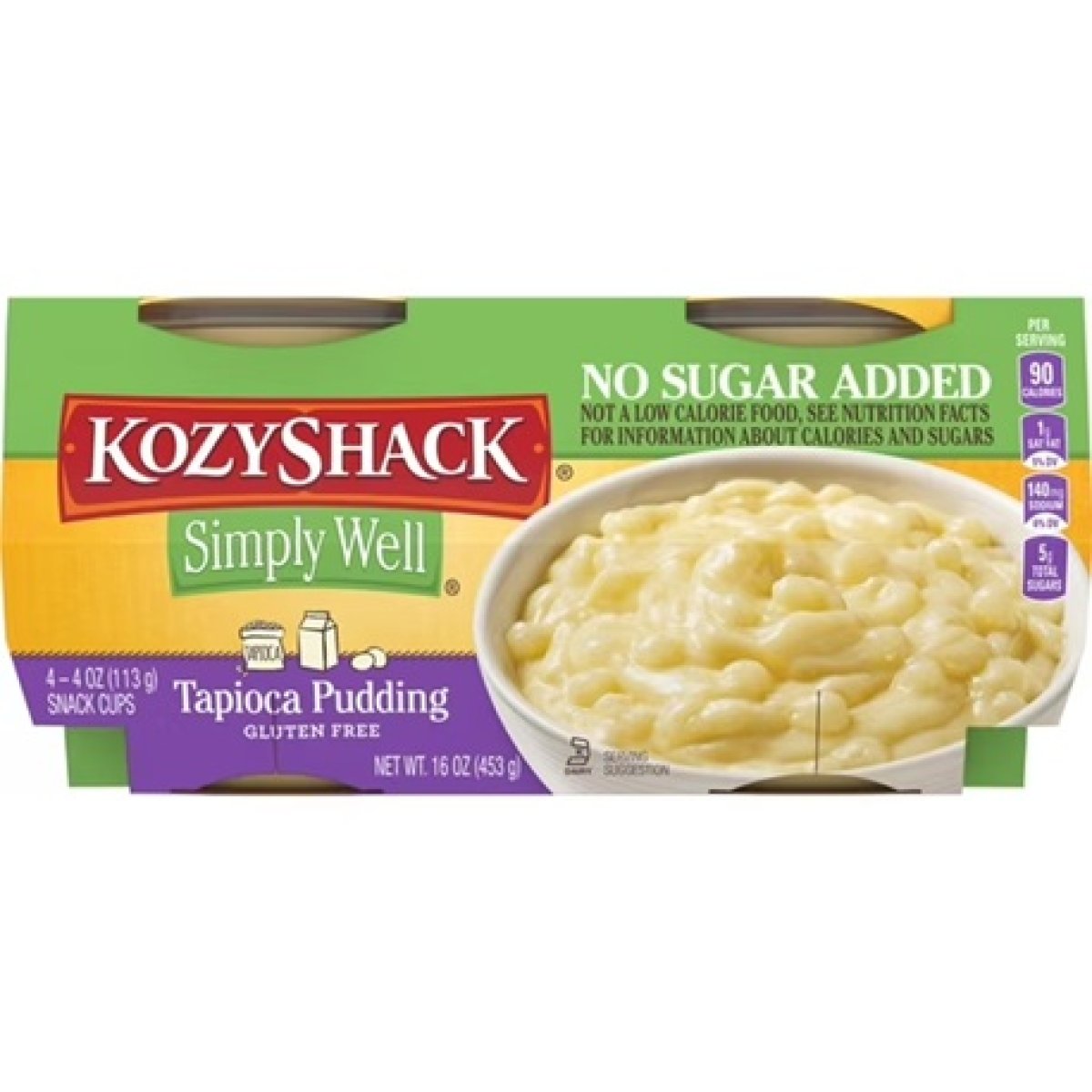 Kozy Shack Simply Well Tapioca Pudding Snack Cups, Gluten Free Dessert, 4 oz, 4 Count