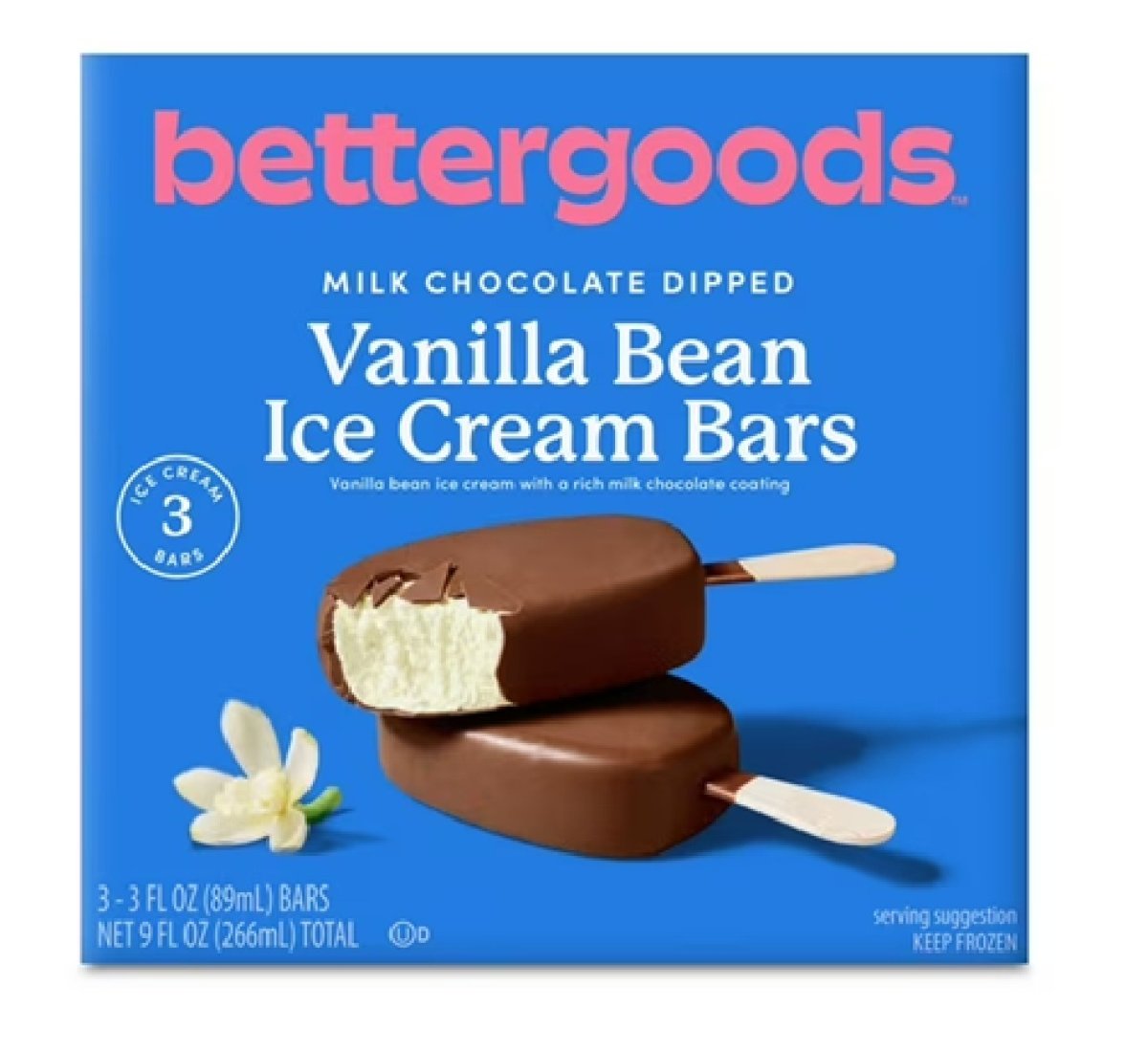 bettergoods Vanilla Bean Ice Cream Bars Dipped in Milk Chocolate, 3 fl oz, 3 Pack
