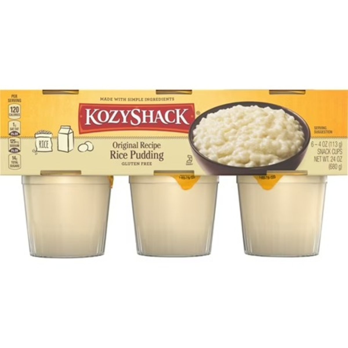Kozy Shack Rice Pudding, Gluten Free Dessert, 24 oz, 6 Count