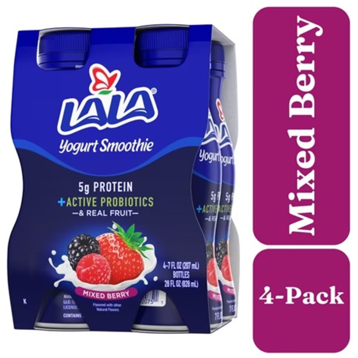 LALA Probiotic Protein Yogurt Smoothie Drink, Low Fat, Mixed Berry, 7 oz Plastic Bottle (4 Ct)
