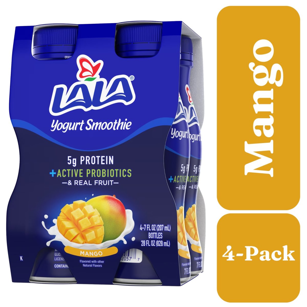 LALA Probiotic Protein Yogurt Smoothie Drink, Low Fat, Mango, 7 oz Plastic Bottle (4 Ct)
