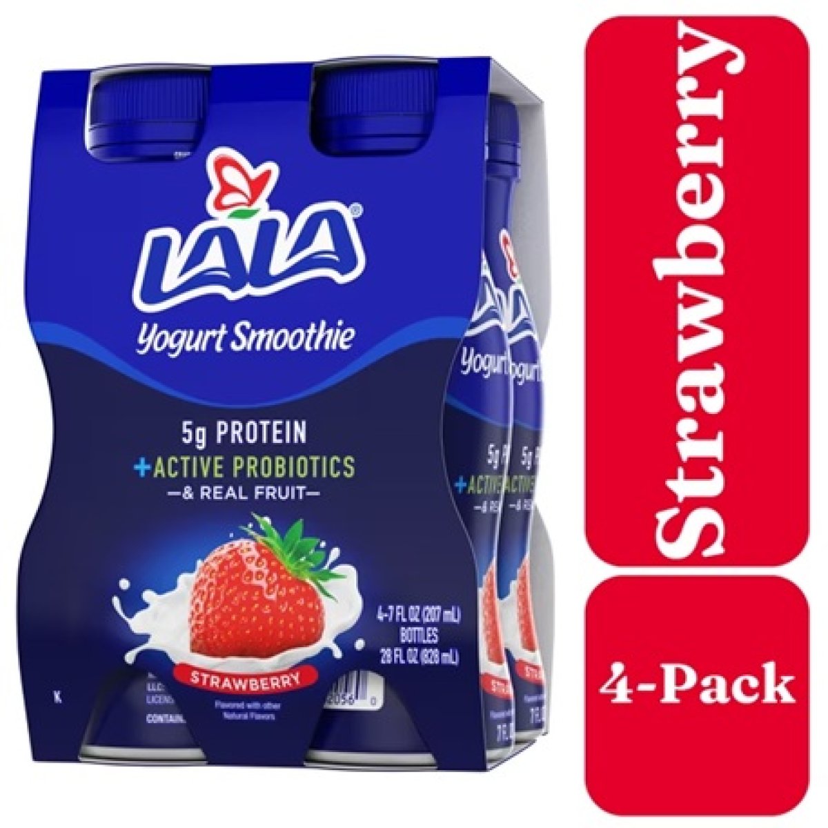 LALA Probiotic Protein Yogurt Smoothie Drink, Low Fat, Strawberry, 7 oz Plastic Bottle (4 Ct)