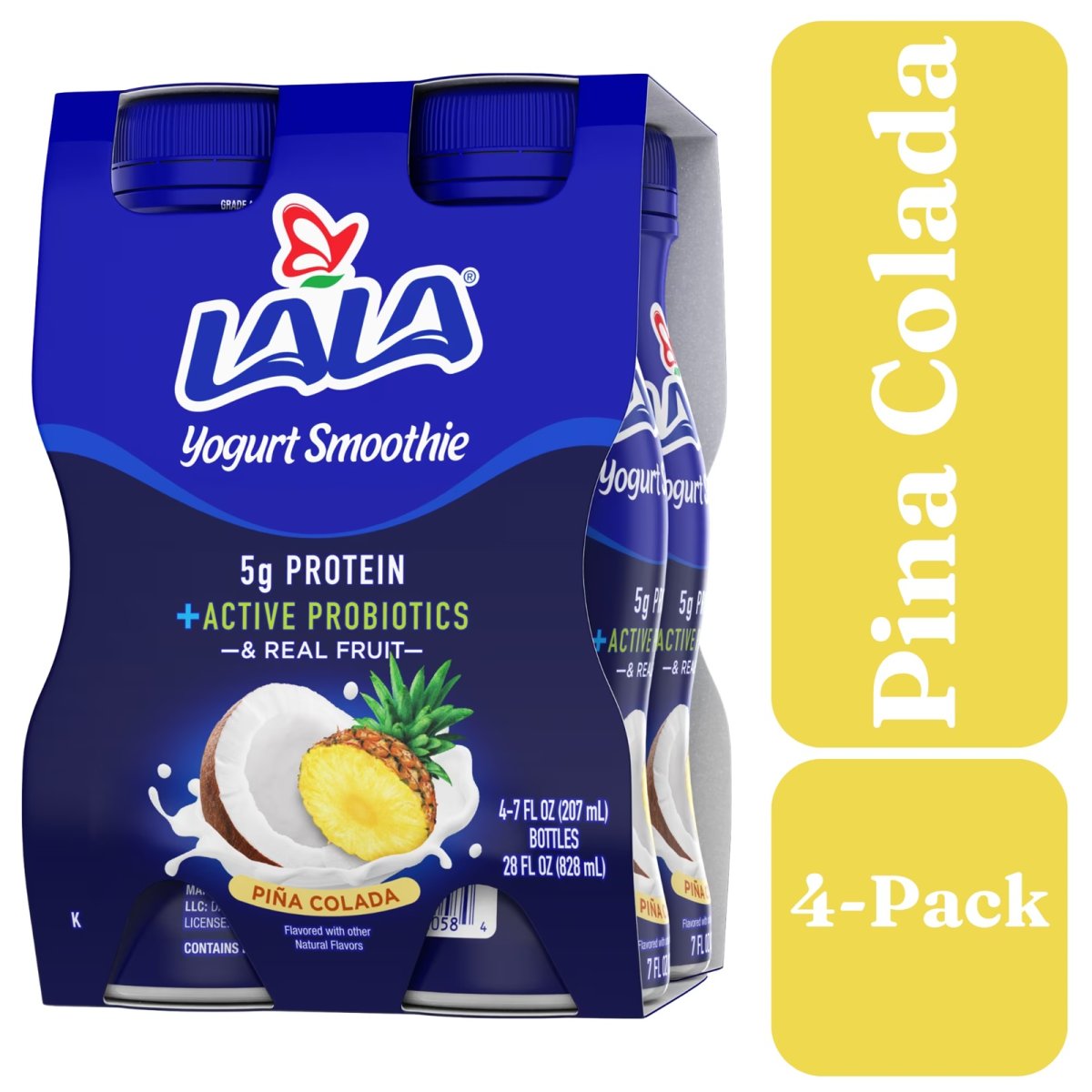LALA Probiotic Protein Yogurt Smoothie Drink, Low Fat, Pina Colada, 7 oz Plastic Bottle (4 Ct)