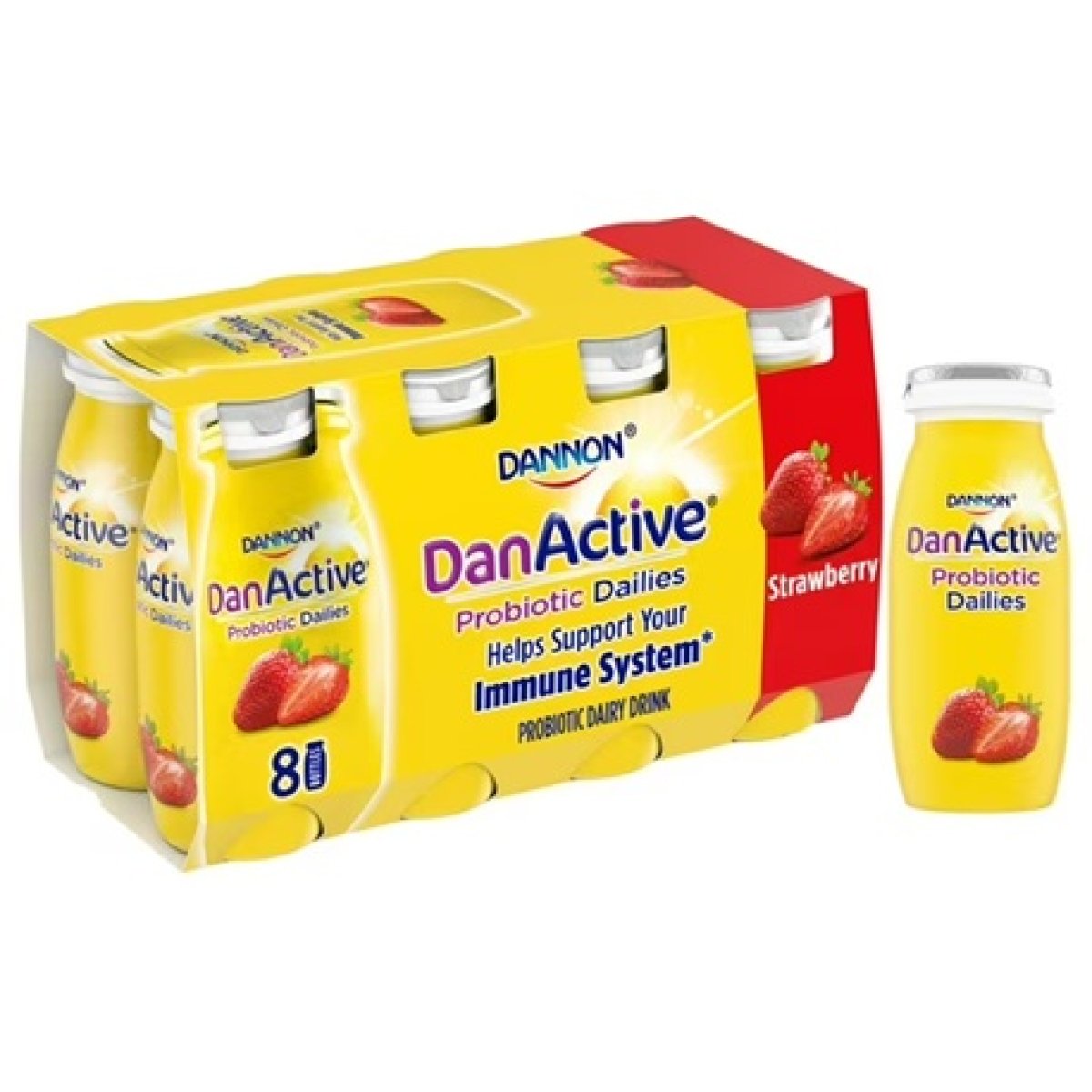 DanActive Probiotic Dailies Strawberry Dairy Drink, 3.1 Oz., 8 Count