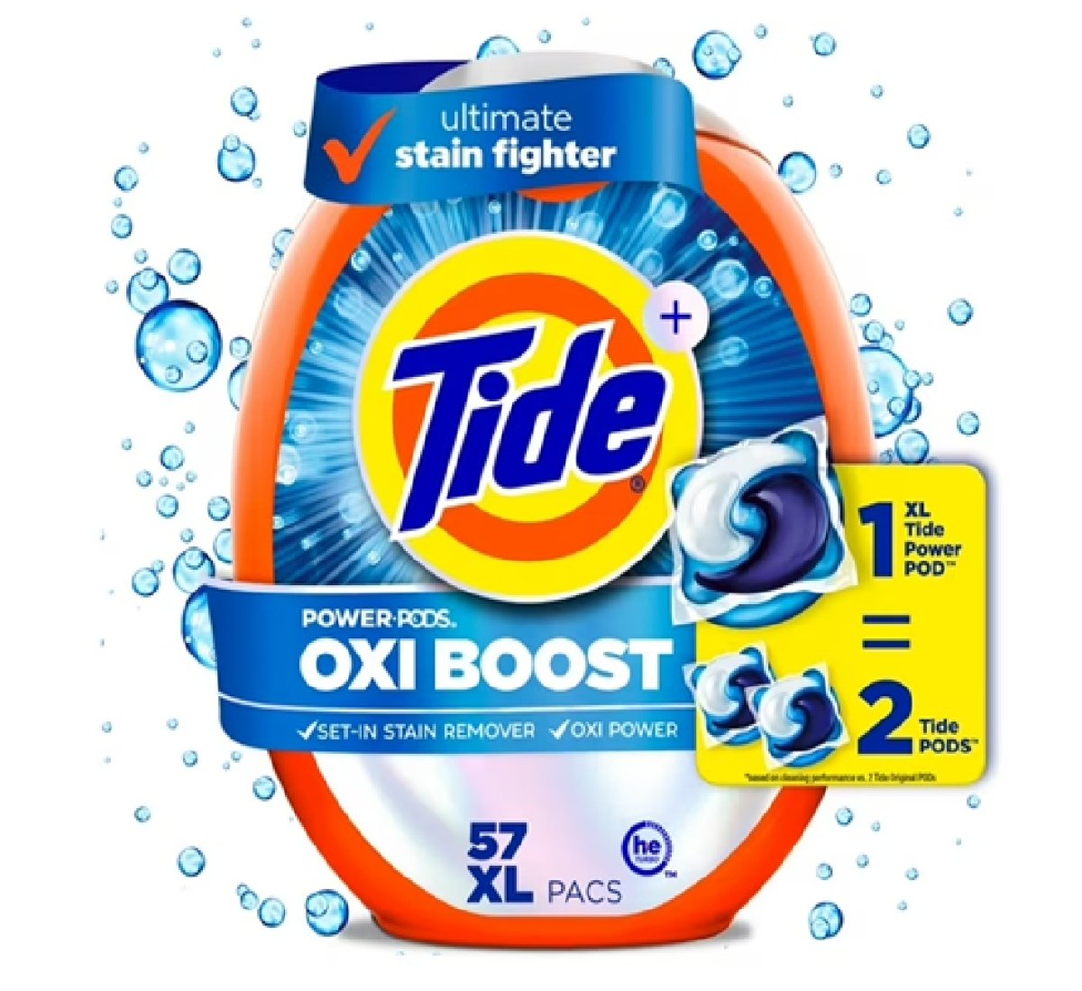 Tide Oxi Boost Power PODS with Stain Remover and Oxi Power Laundry Detergent Packets, 57 Count