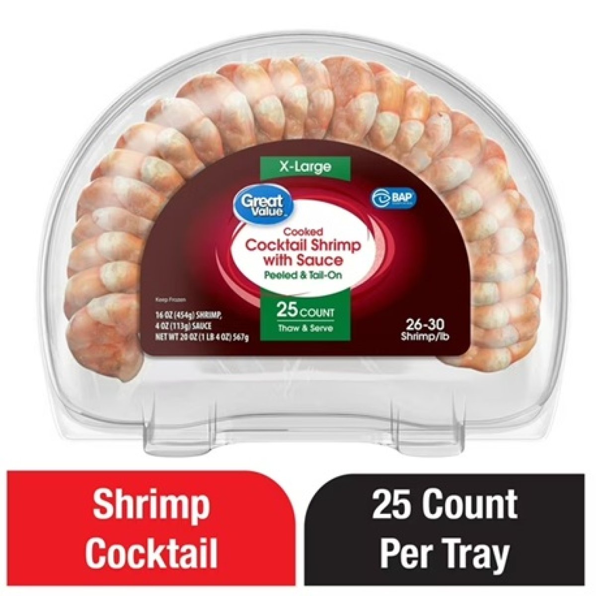 Great Value Extra Large Cooked Shrimp Ring with Cocktail Sauce 20 oz, Frozen