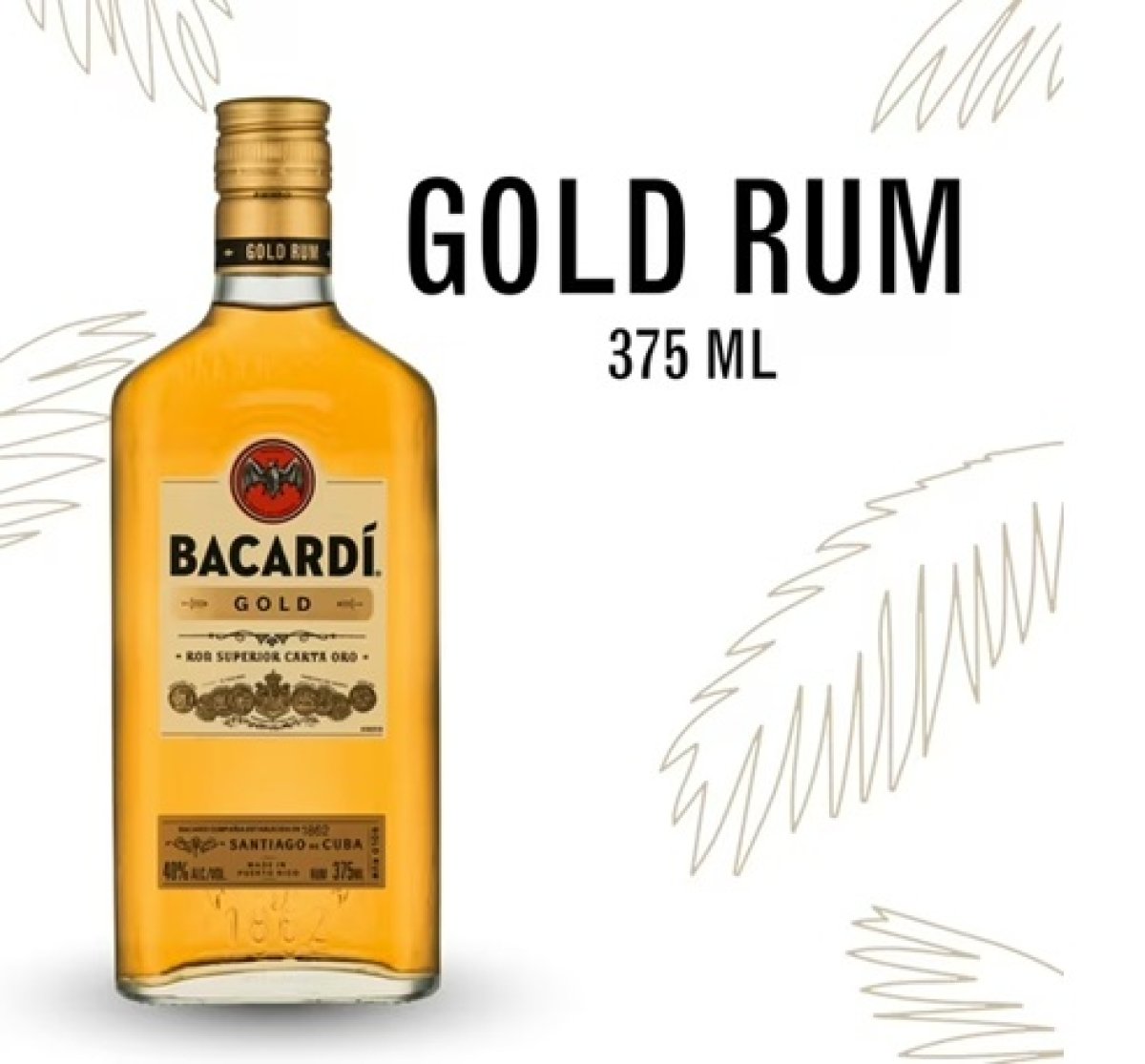 BACARDI Gold Rum, Gluten Free, 375 mL Bottle, Abs