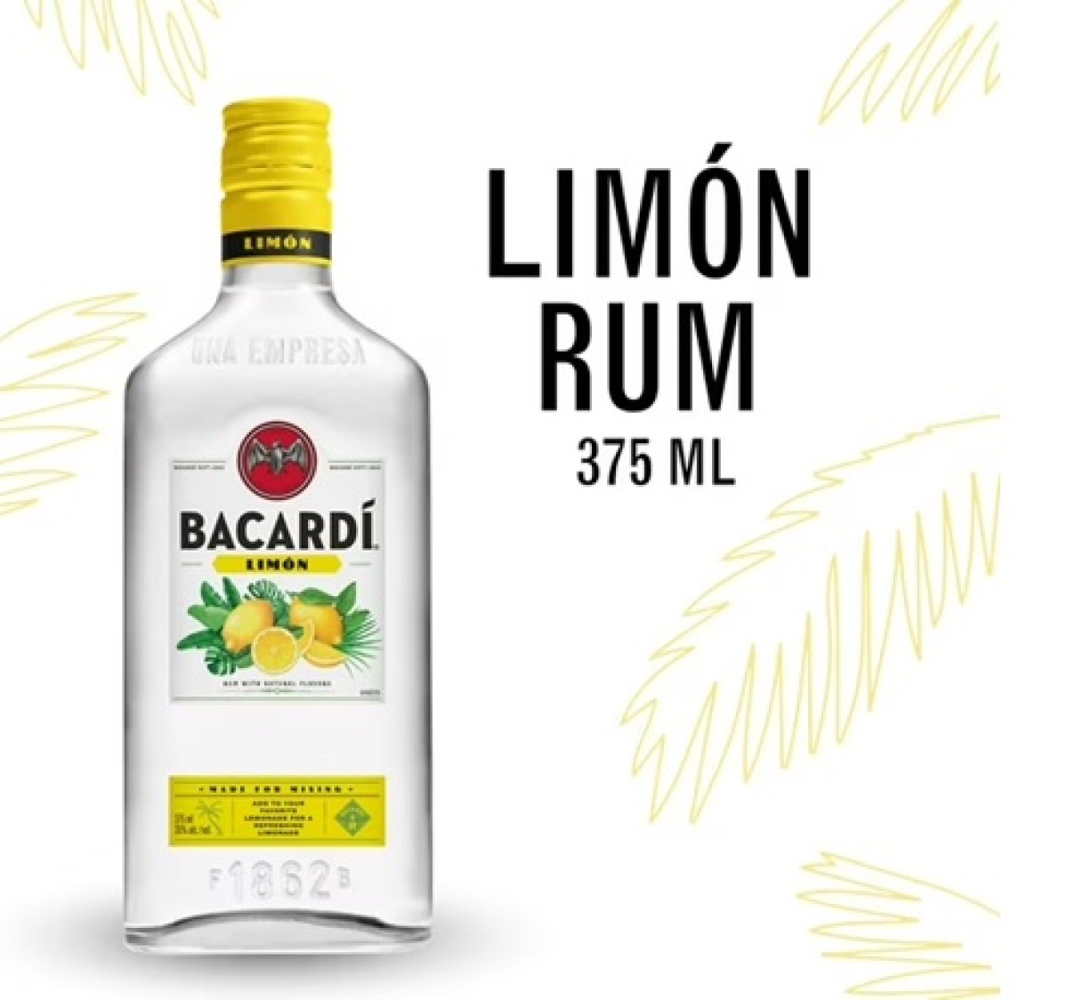 Bacardi Limon Rum, Gluten Free, 375 ml Bottle, ABV 35%