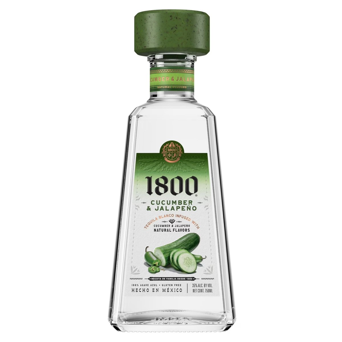 1800 Cucumber and Jalapeño Tequila 35% ABV, 70 Degrees, 750 ml, Glass Bottle