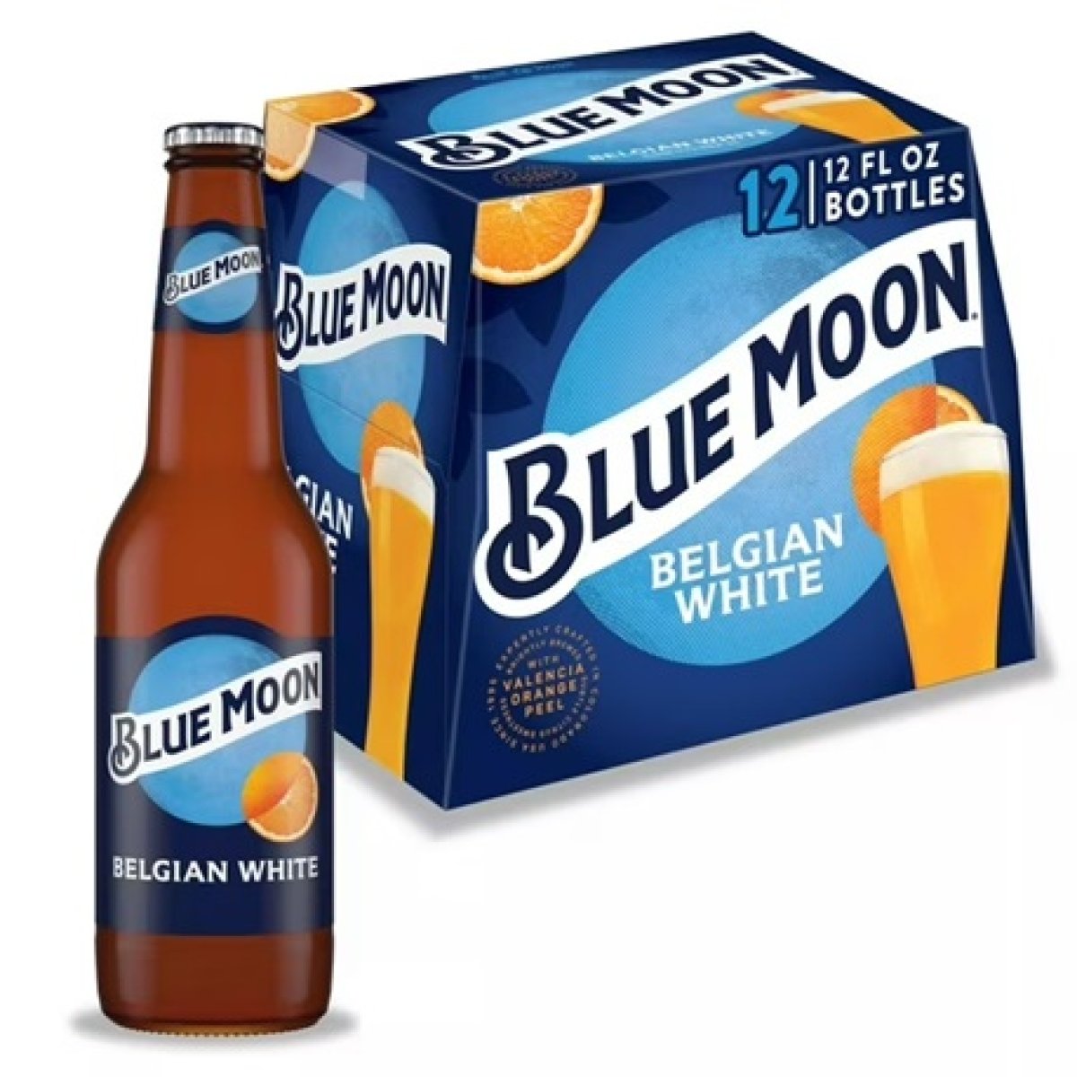 Blue Moon Belgian White Craft Beer 12 Pack, 12 fl oz Glass Bottles, 5.4% ABV