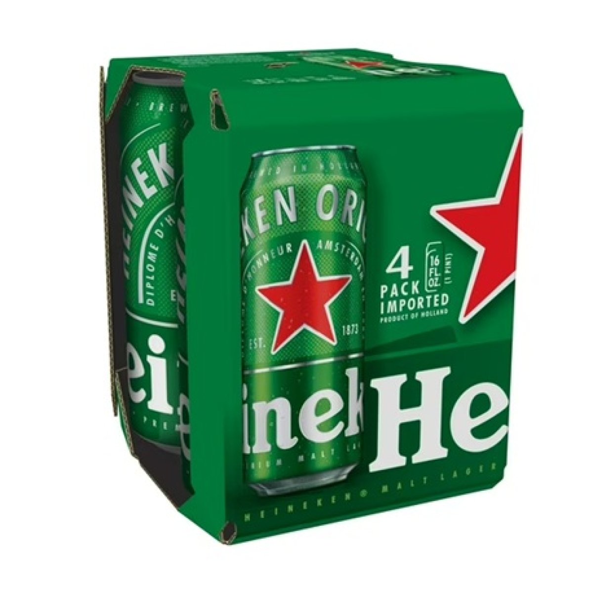 Heineken Original Netherlands Lager Imported Beer 4 Pack, 16 fl oz Cans, 5% ABV