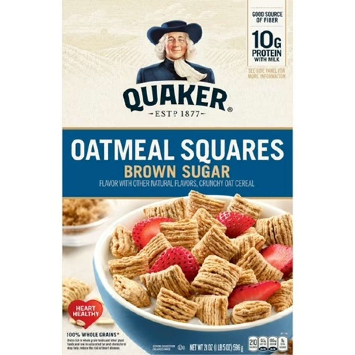 Quaker Square Oats Crunchy Oatmeal Cereal Brown Sugar, 21 oz Paper Box