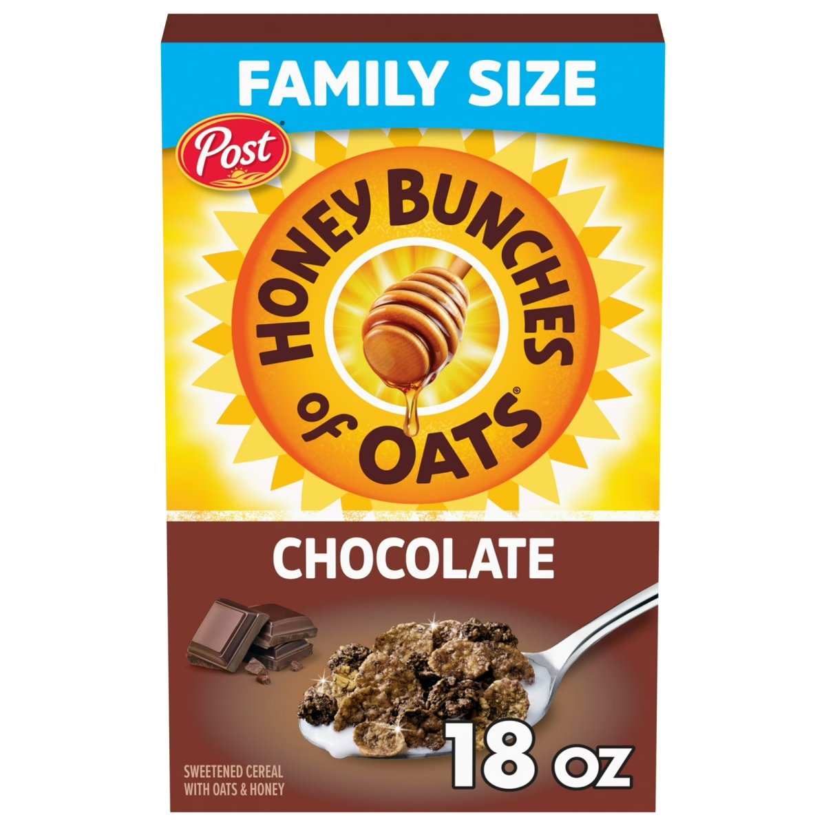 Post Honey Bunches of Oats Chocolate, Made with Whole Grain Cereal, Breakfast Cereal, Crunchy Box 18 oz