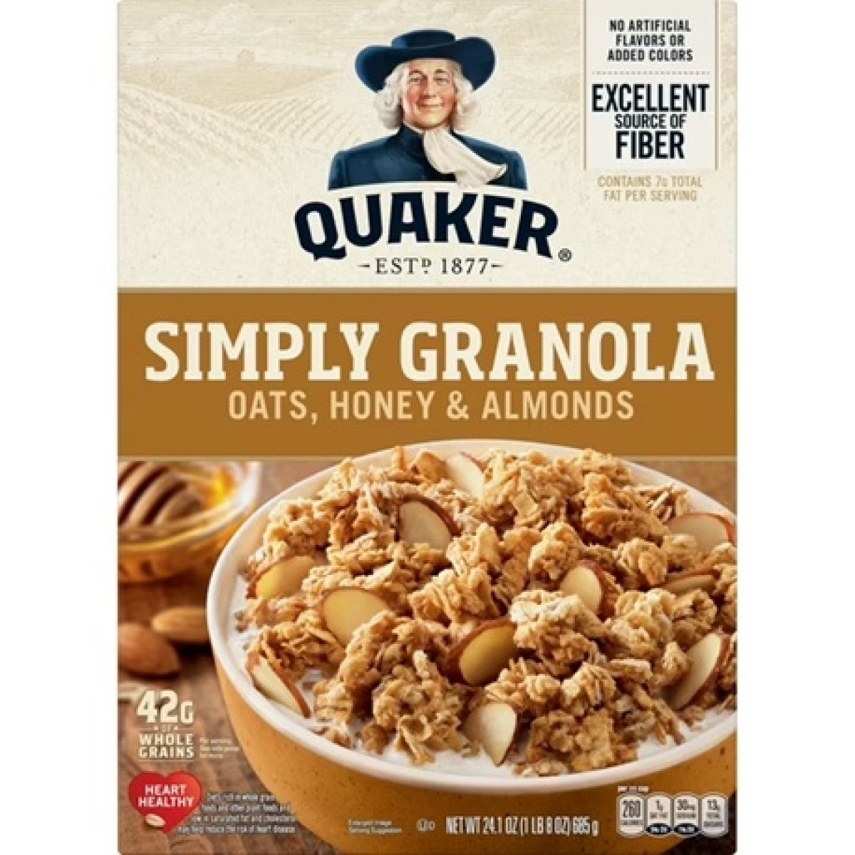 Quaker Simply Granola, Oat, Honey and Almond Cereal, Ready to Eat, 24.1 oz Box