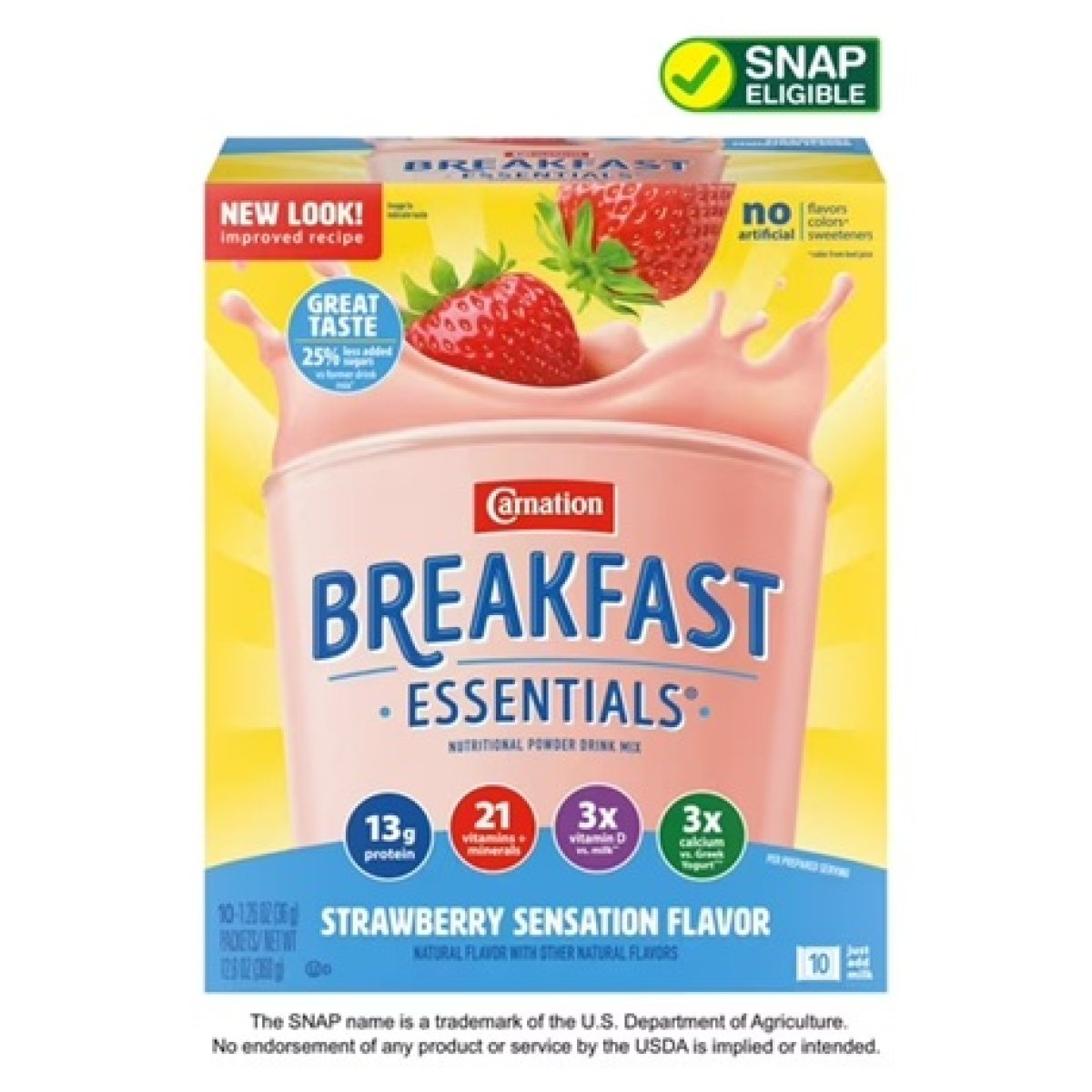 Carnation Breakfast Essentials Powder Nutritional Shake Drink Mix Packets, Strawberry Sensation, 10 Count