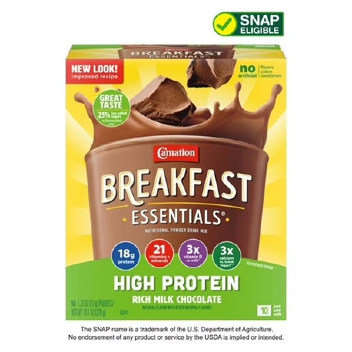 Carnation Breakfast Essentials Powder High Protein Nutritional Shake Drink Mix Packets Rich Milk Chocolate, 10 Count
