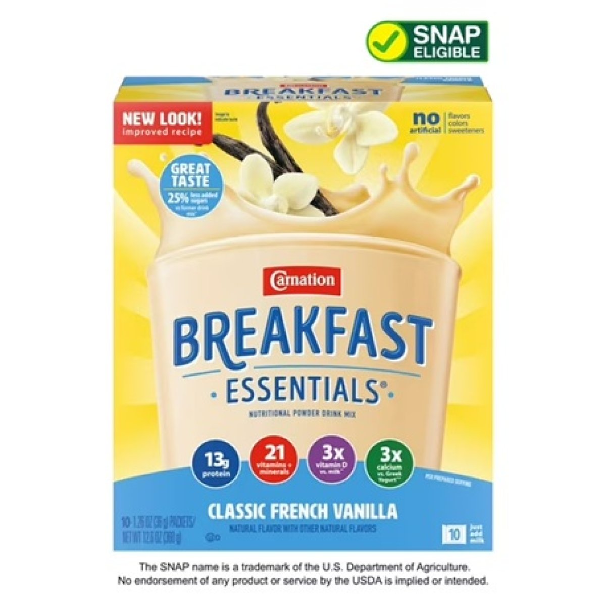 Carnation Breakfast Essentials Powder Nutritional Shake Drink Mix Packets, Classic French Vanilla, 10 Count