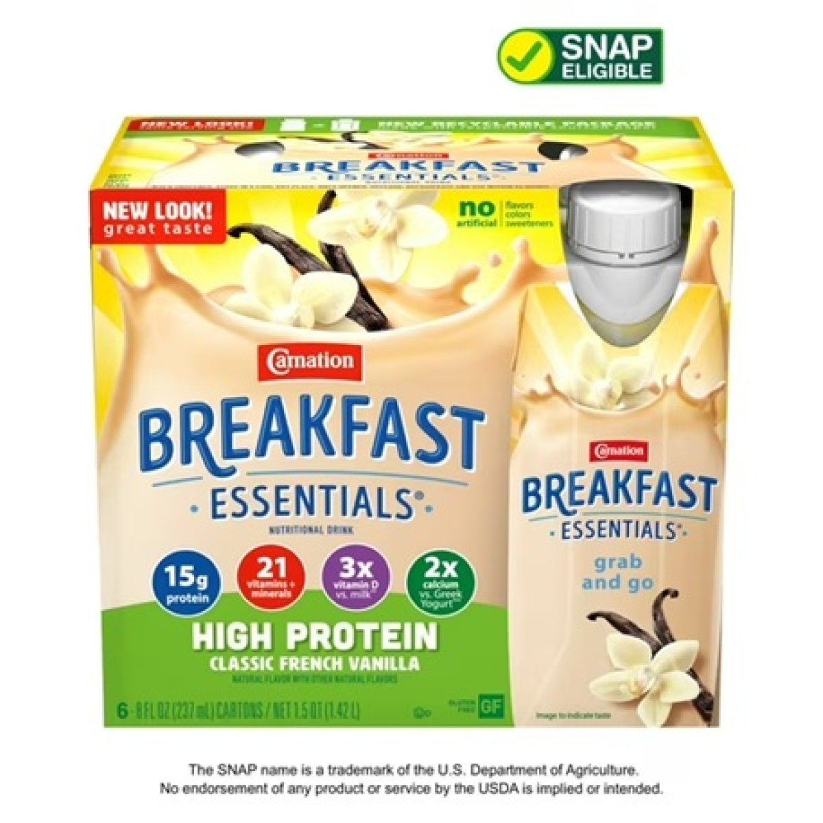 Carnation Breakfast Essentials High Protein Nutritional Shakes, Classic French Vanilla, 8 fl oz, 6 Pack