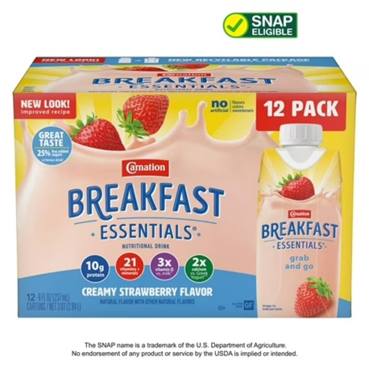 Carnation Breakfast Essentials Protein-Packed Nutritional Shakes, Creamy Strawberry, 8 fl oz, 12 Pack
