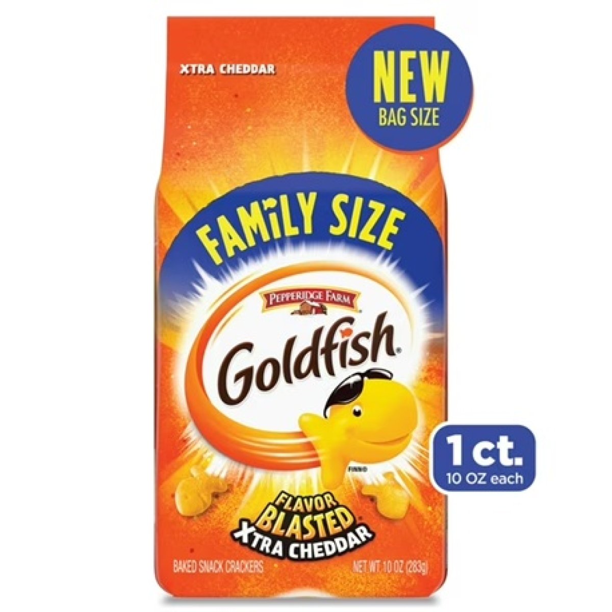 Goldfish Xtra Squeezed Cheddar Crackers, Family Size, 10 oz Bag