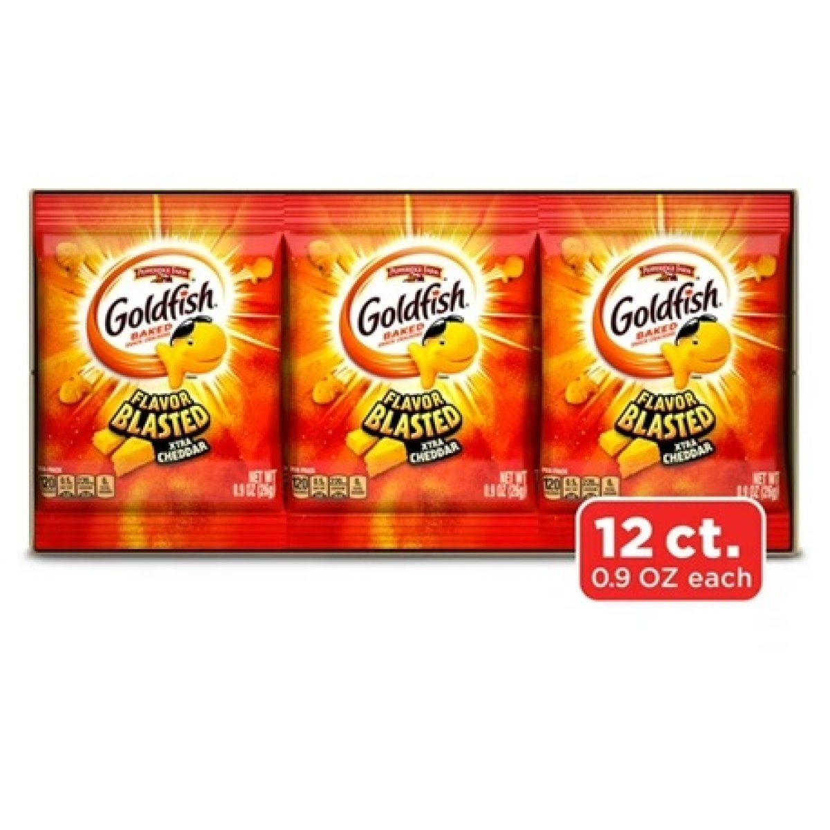 Goldfish Flavor Blasted Crackers Cheddar Xtra Snacks Packs, Multipack of 12 Units