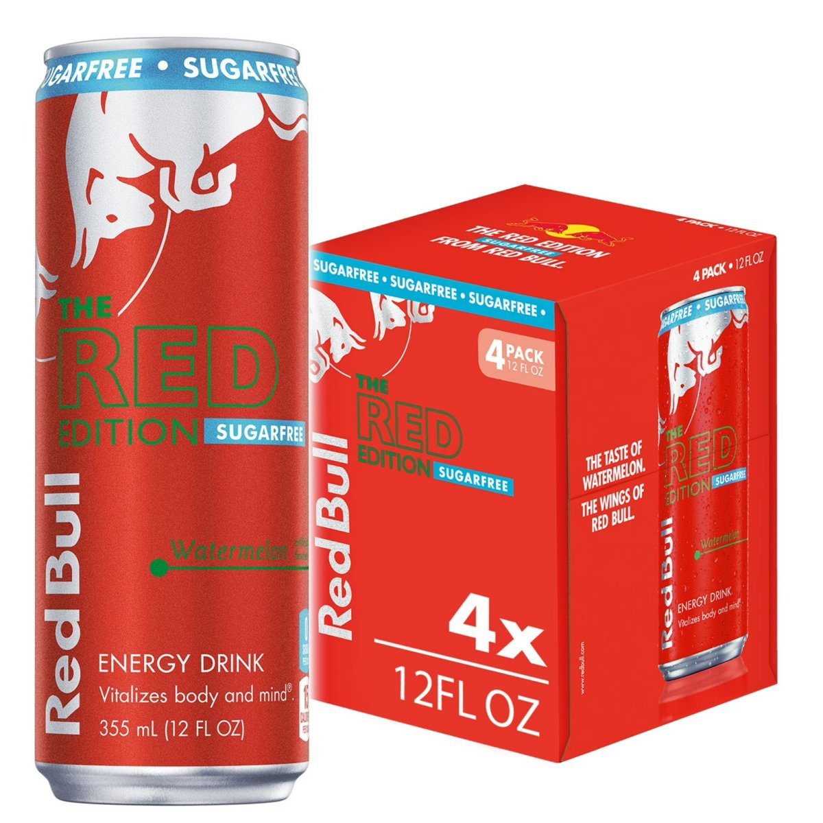 Red Bull Red Edition Sugarfree Energy Drink, Watermelon, 114 Mg Caffeine, 12 fl oz, Pack of 4 Cans