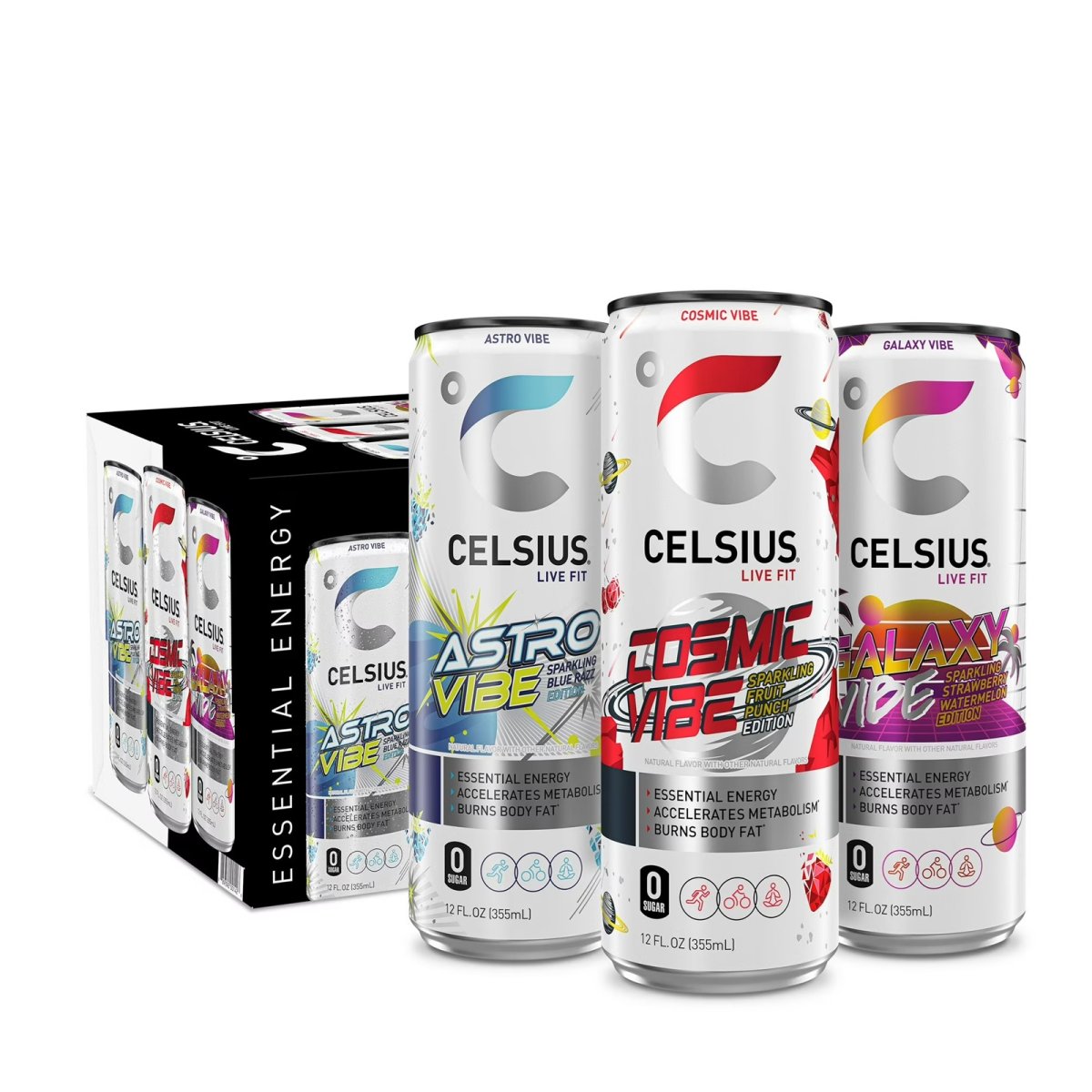 CELSIUS Sparkling Space Variety Pack, Functional Energy Drink 12 fl oz (Pack of 12)