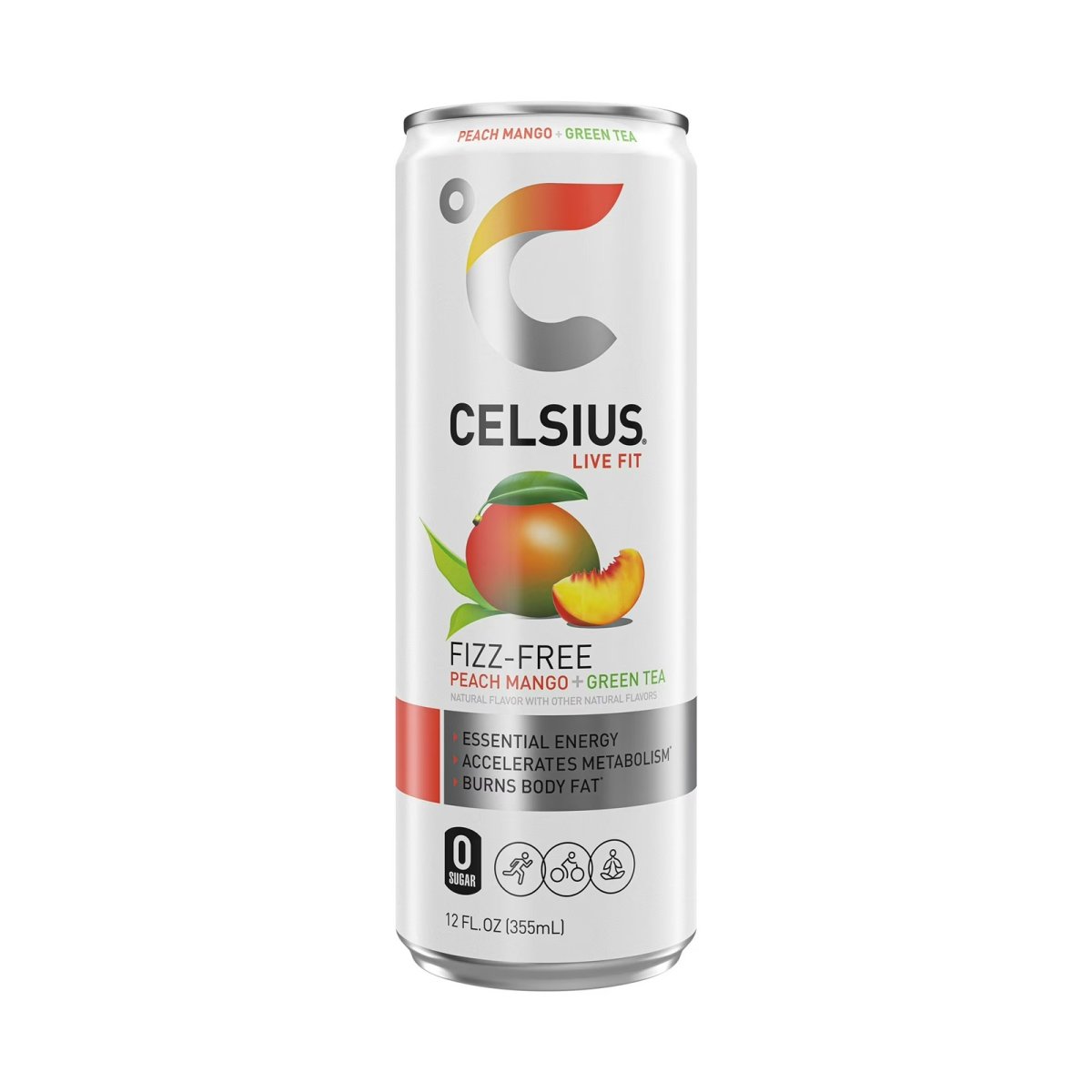 CELSIUS Fizz Mango Peach Green Tea Without Functional Energy Drink, 12 fl oz Single Can