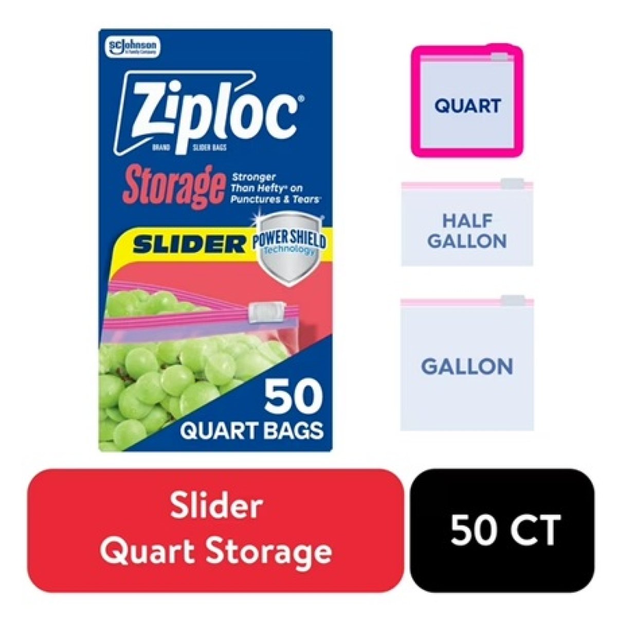 Ziploc Slider Quart Storage Bags, School Tiles, with Power Shield Technology, 50 Count