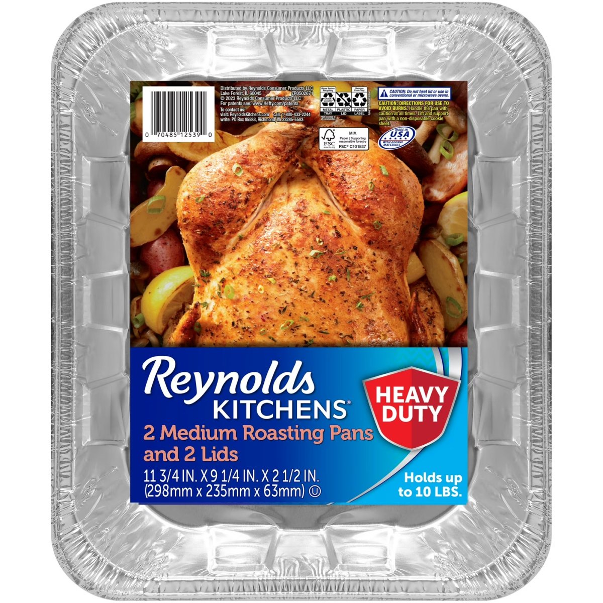 Reynolds Kitchens Heavy Duty Disposable Aluminum Roasting Pans with Lids, 11.75 x 9.25 x 2.5 Inches, 2 Pack