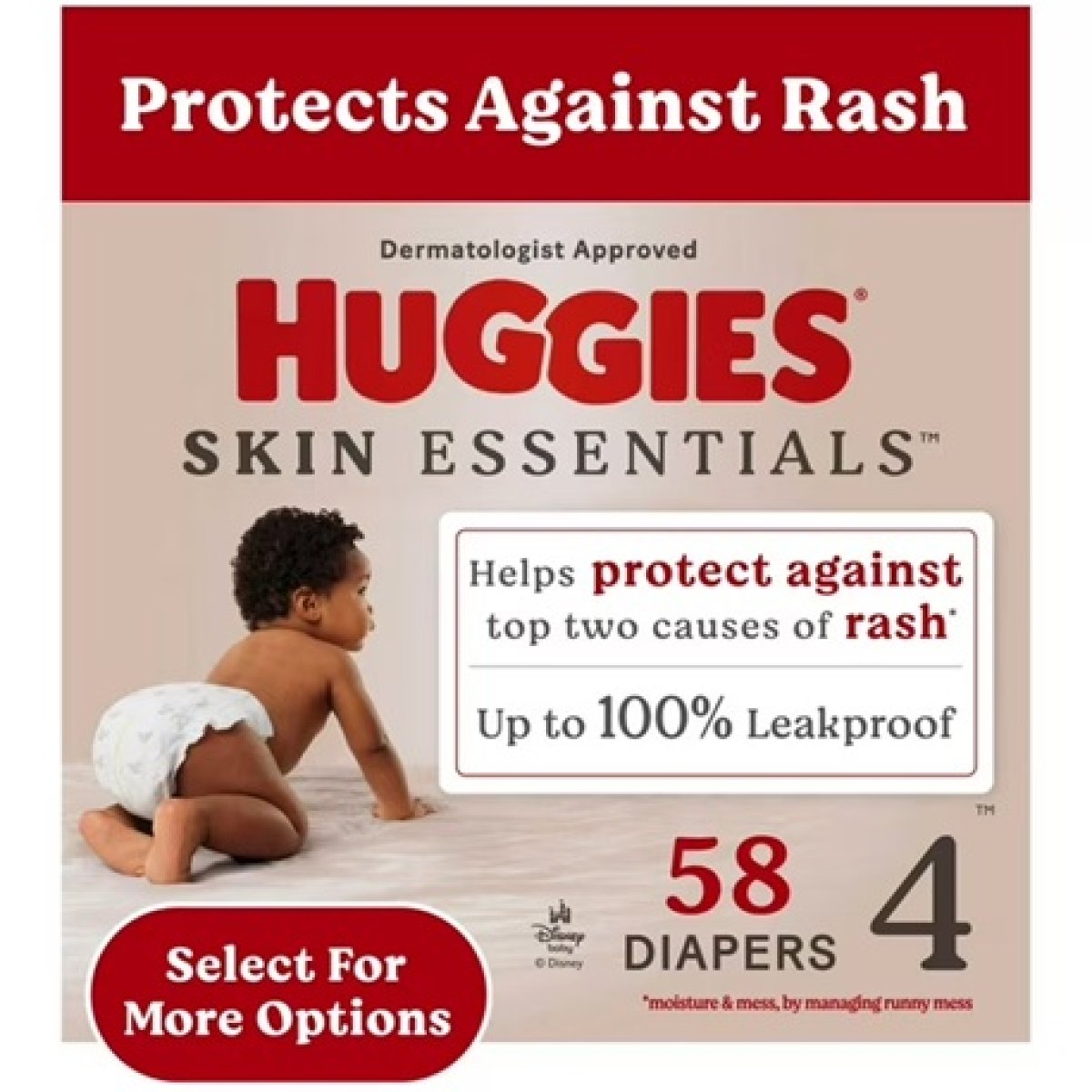 Huggies Skin Essentials Baby Diapers Size 4 (22-37 lbs), 58 Count (Select to See More Options)