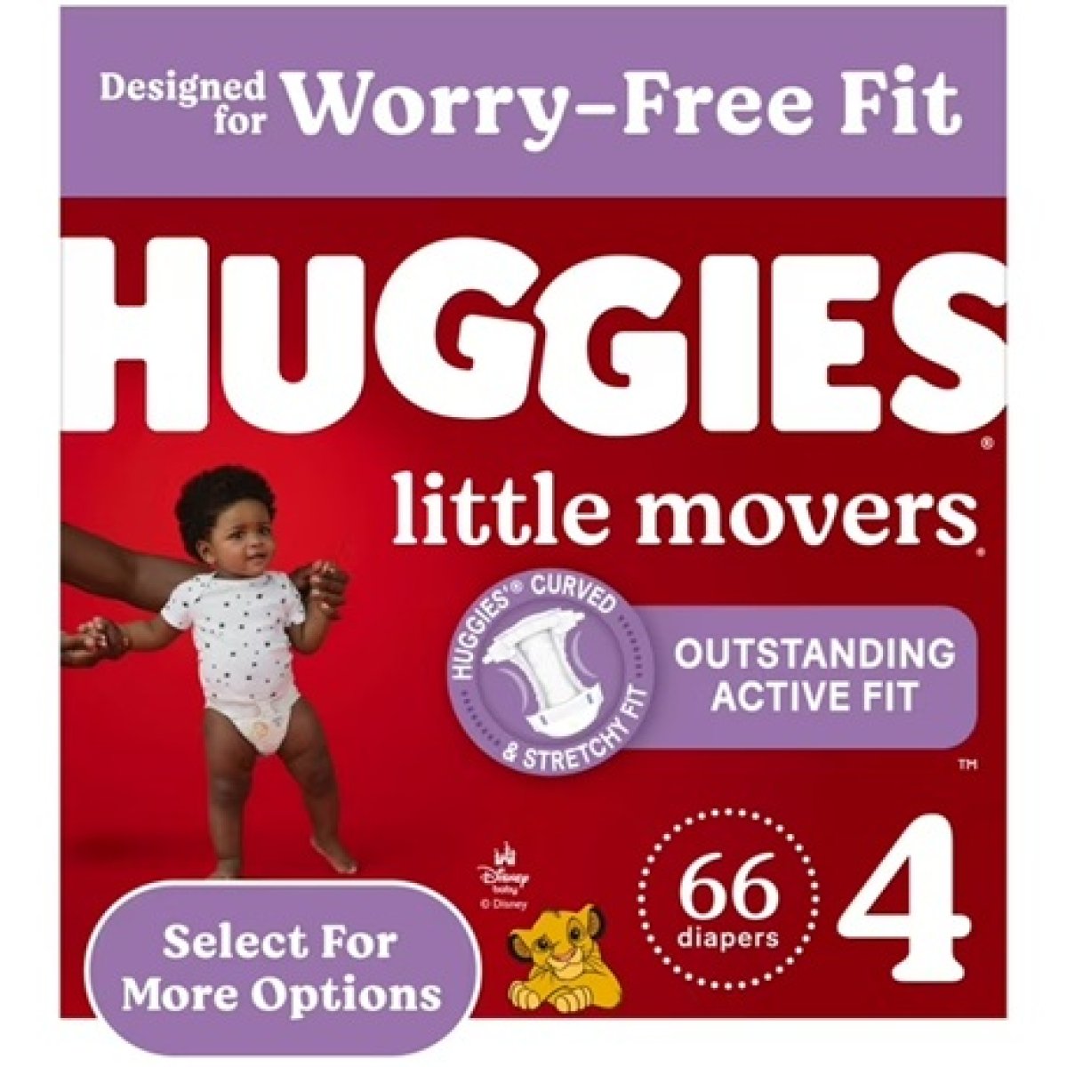 Huggies Little Movers Baby Diapers Size 4 (22-37 lbs), 66 Count (Select for More)