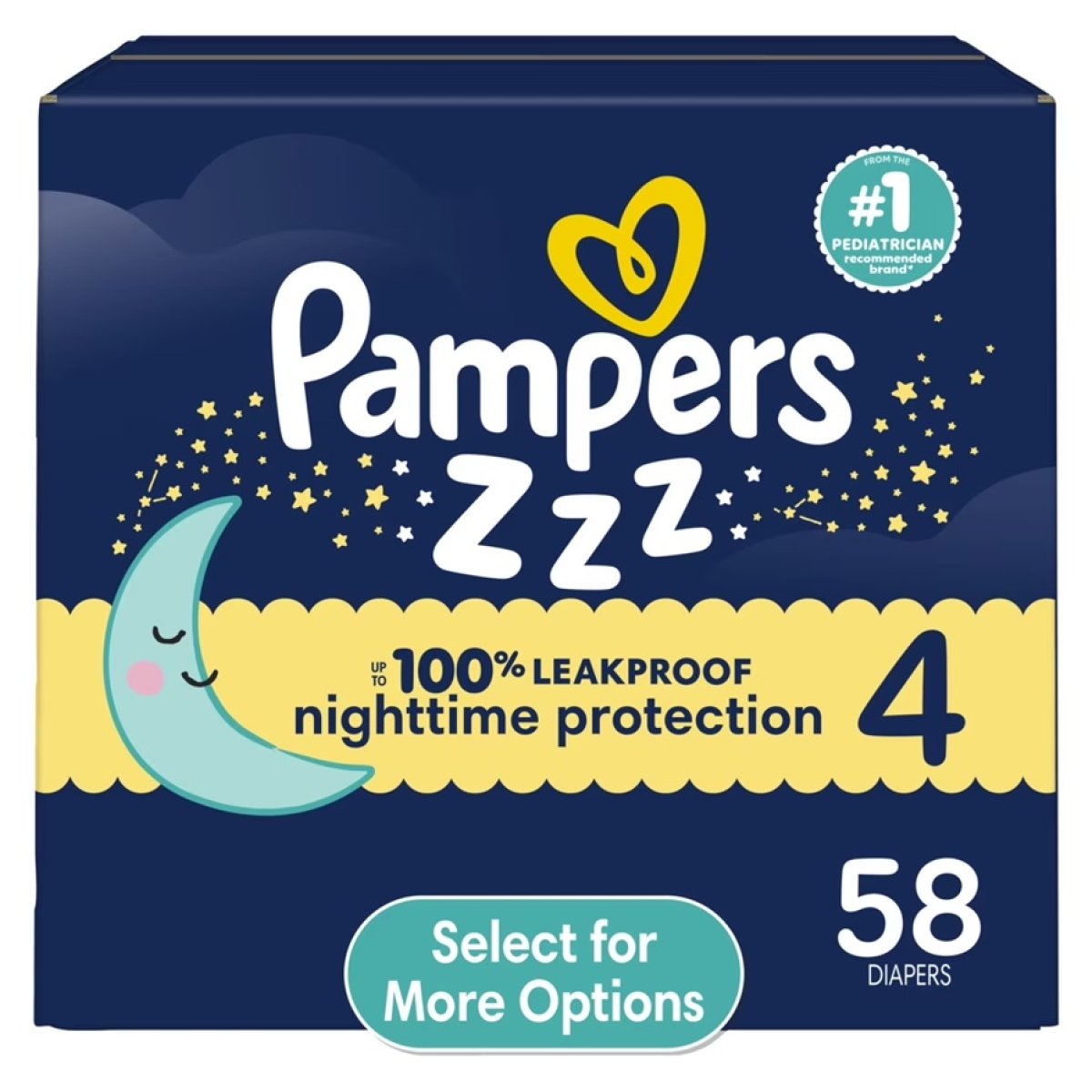 Pampers Swaddlers Zzz Nighttime Baby Diapers Size 4, 58 Count (Select to See More Options)