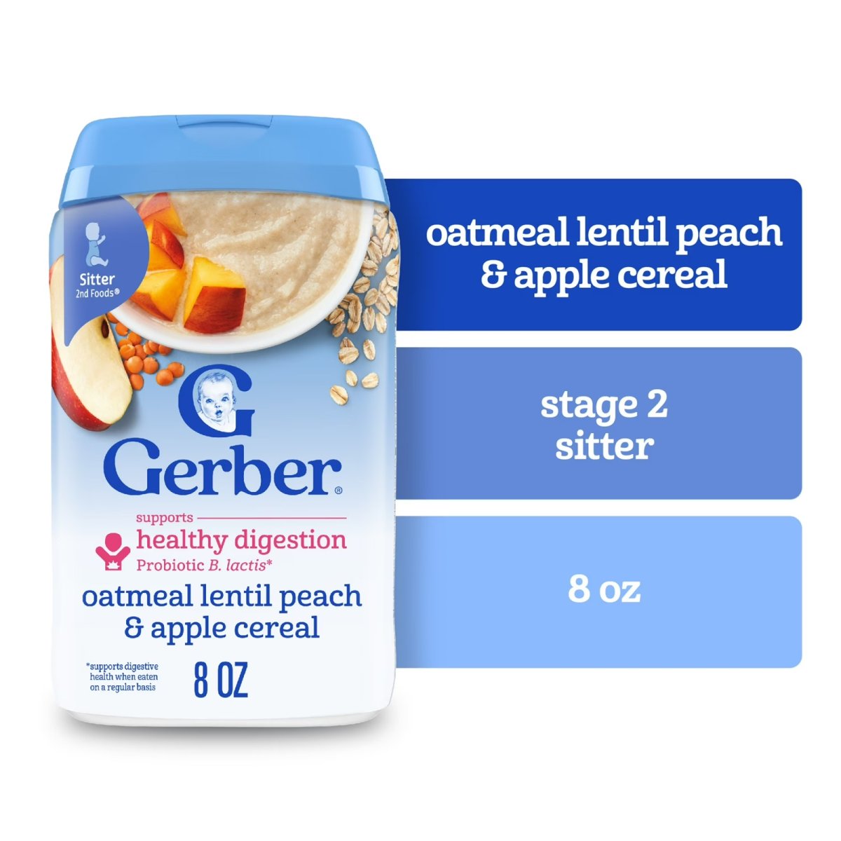 Gerber Cereal for Baby Power Blend 2nd Foods Probiotic Cereal for Babies with Oats, Peach and Apple, 8 oz Container