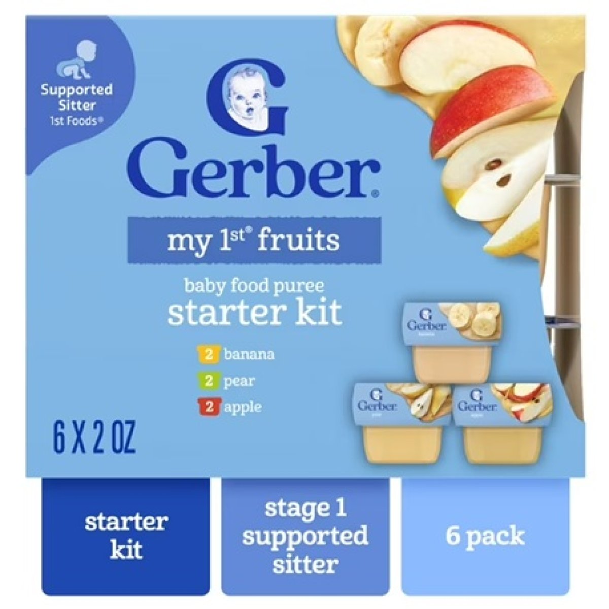 Gerber My 1st Fruits Starter Kit Baby Food Puree, 2 oz Jars, Variety (6 Pack)