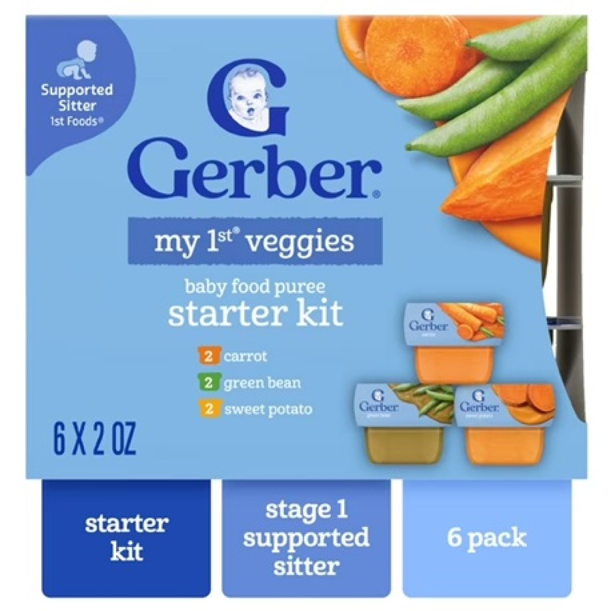 Gerber My 1st Vegetable Starter Kit, Baby Food Puree, 2 oz Jars, Variety (6 Pack)