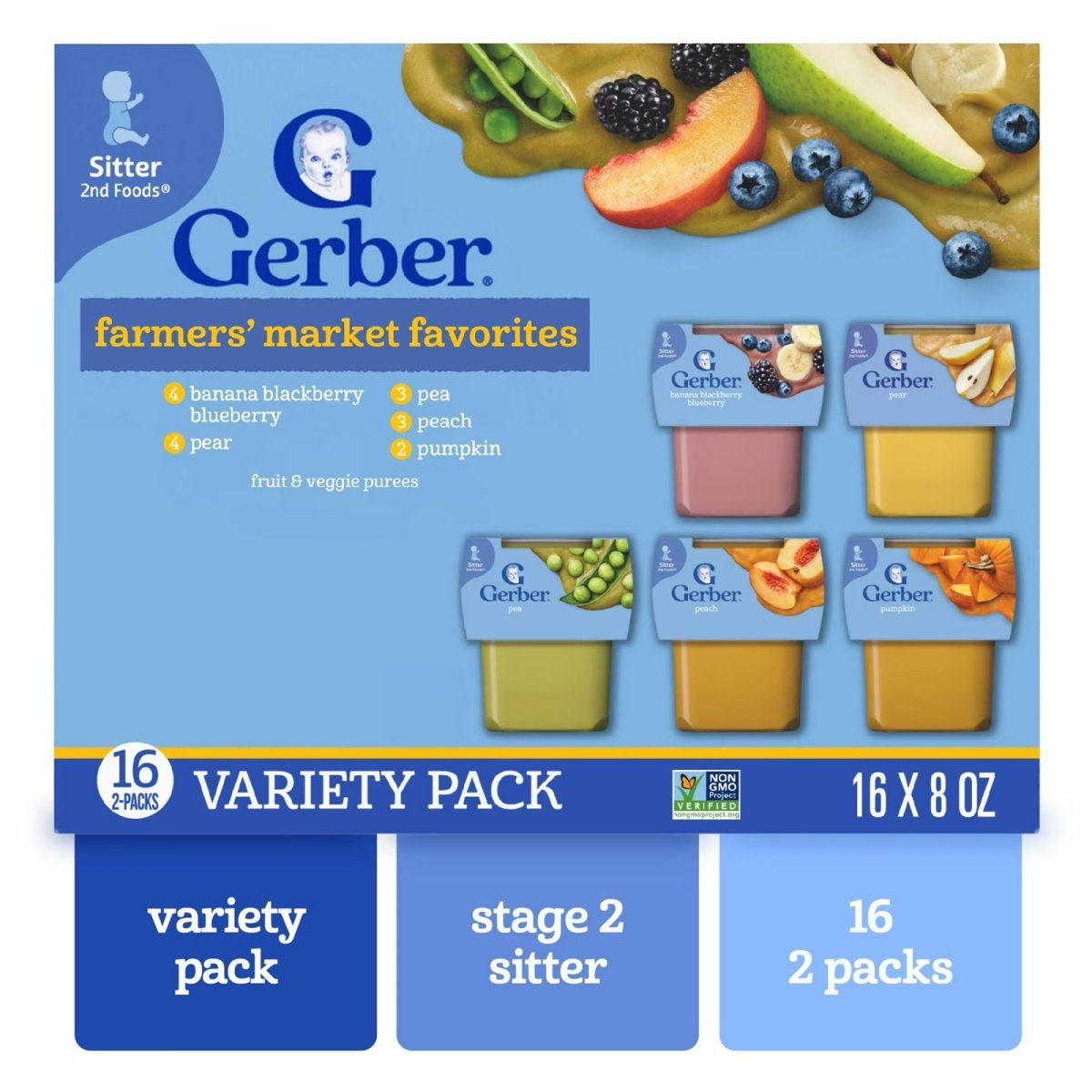 Gerber 2nd Foods Baby Food Variety Pack Farmer's Favorite, 2 oz Jars (32 Pack)