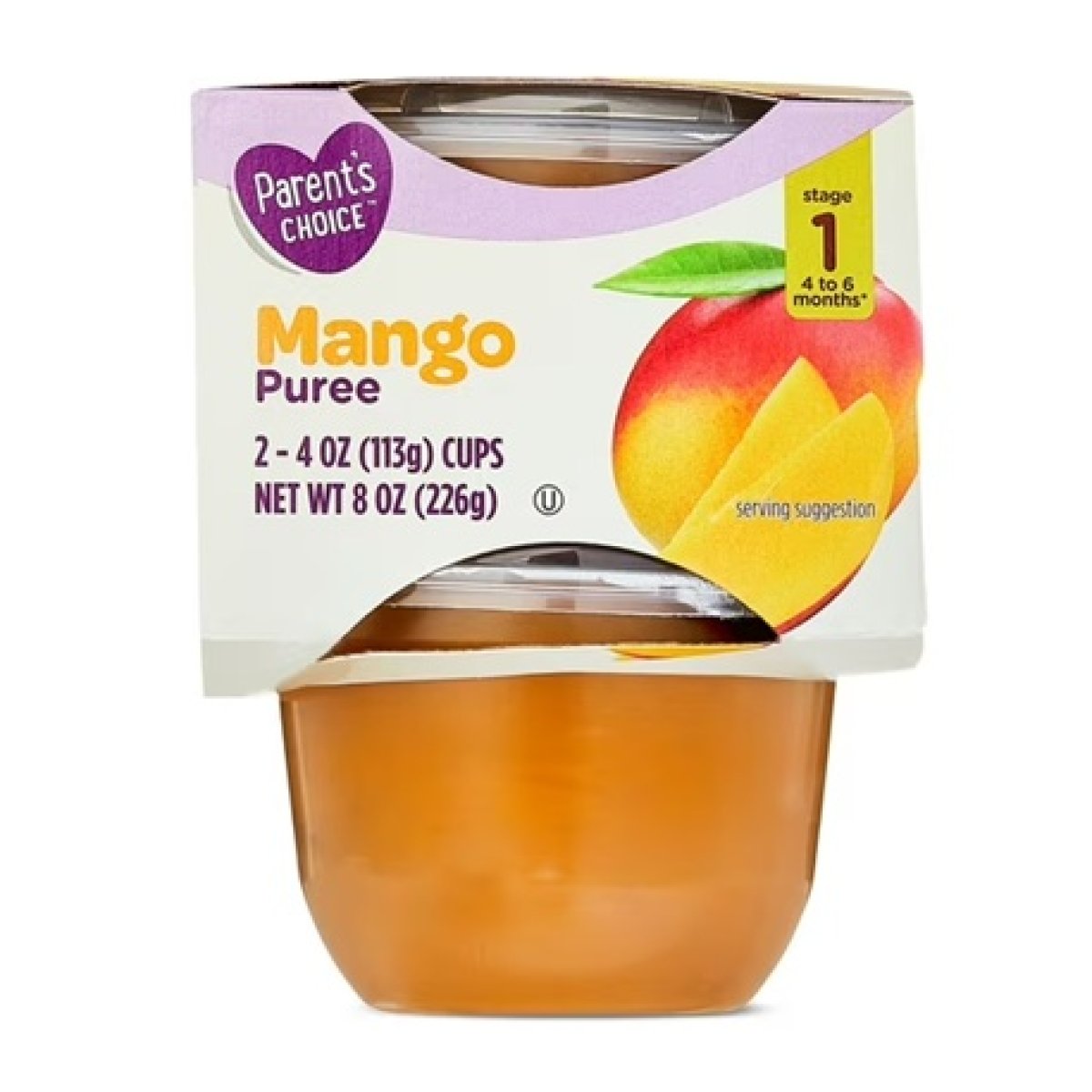 Parent's Choice Stage 1 Baby Food, Mango Puree, 4 oz Cups (2 Pack)
