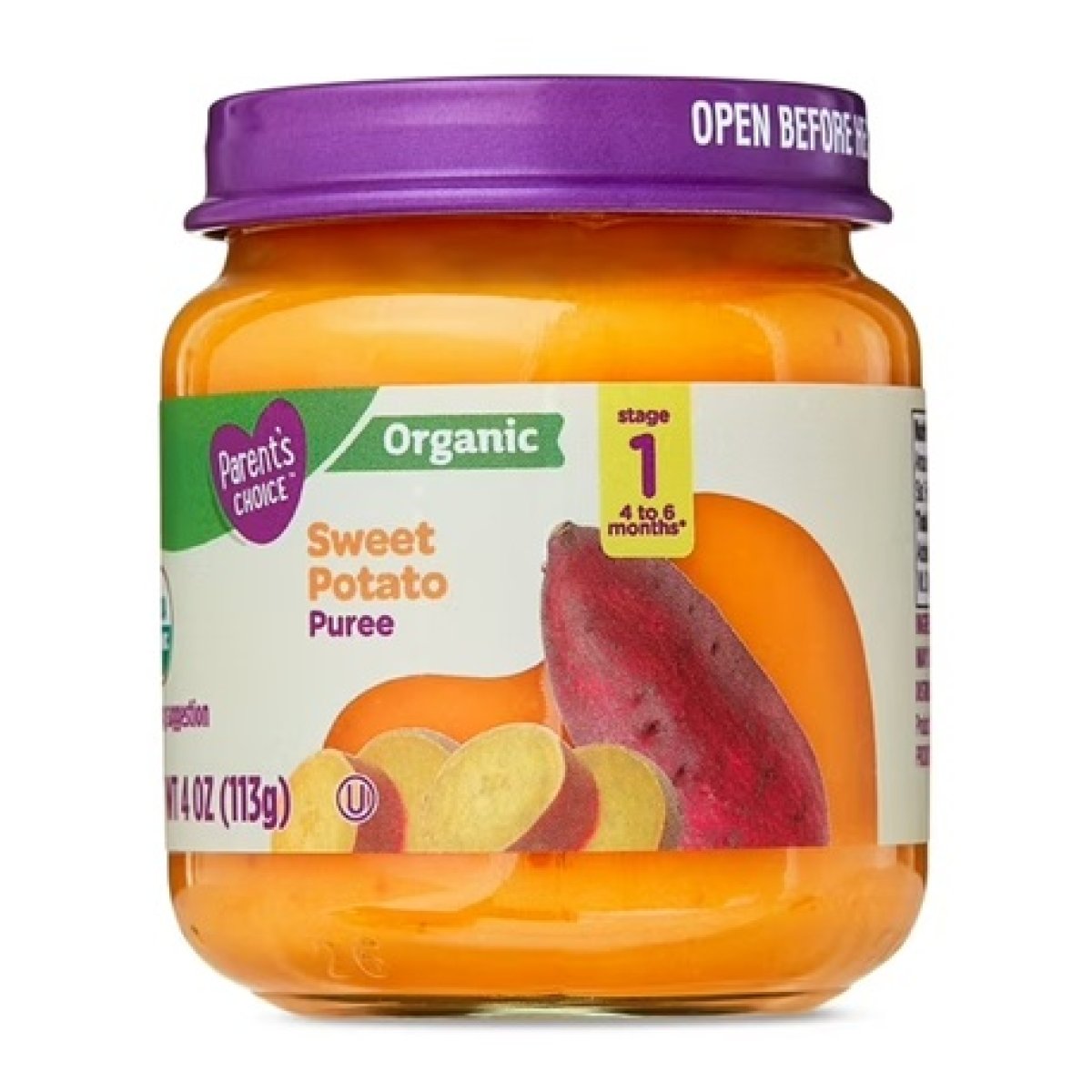 Parent's Choice Organic Baby Food Stage 1, Sweet Potato Puree, 4 oz Jar