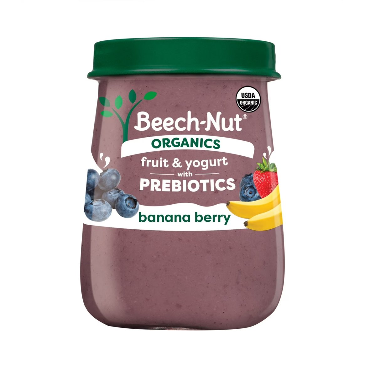 Beech-Nut Organics Fruit & Yogurt Baby Food + Prebiotics, Banana Berry, Stage 2, 4oz Jar