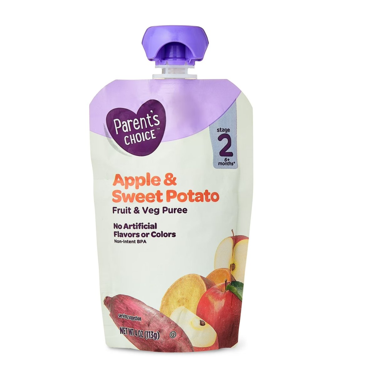 Parent's Choice Stage 2 Baby Food, Apple and Sweet Potato Puree, 4 oz Pouch
