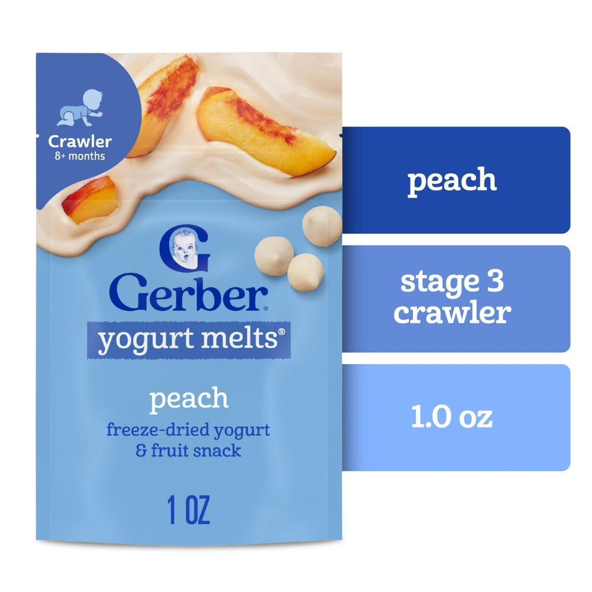 Gerber Stage 3 Baby Food Snacks, Peach Yogurt Melts, 1 oz Bag