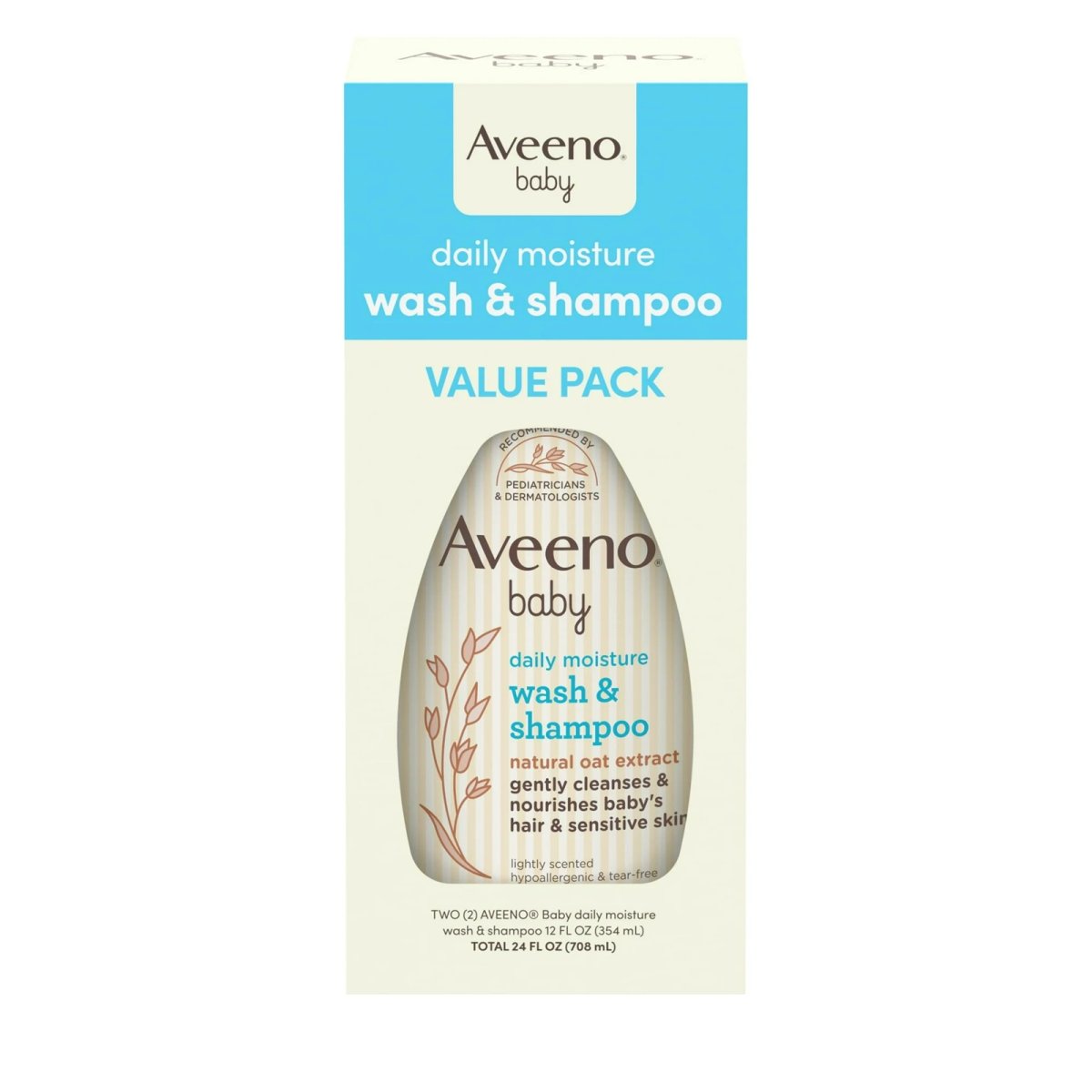 Aveeno Baby Daily Moisture Wash & Shampoo with Oat Extract, 2 x 12 fl. oz