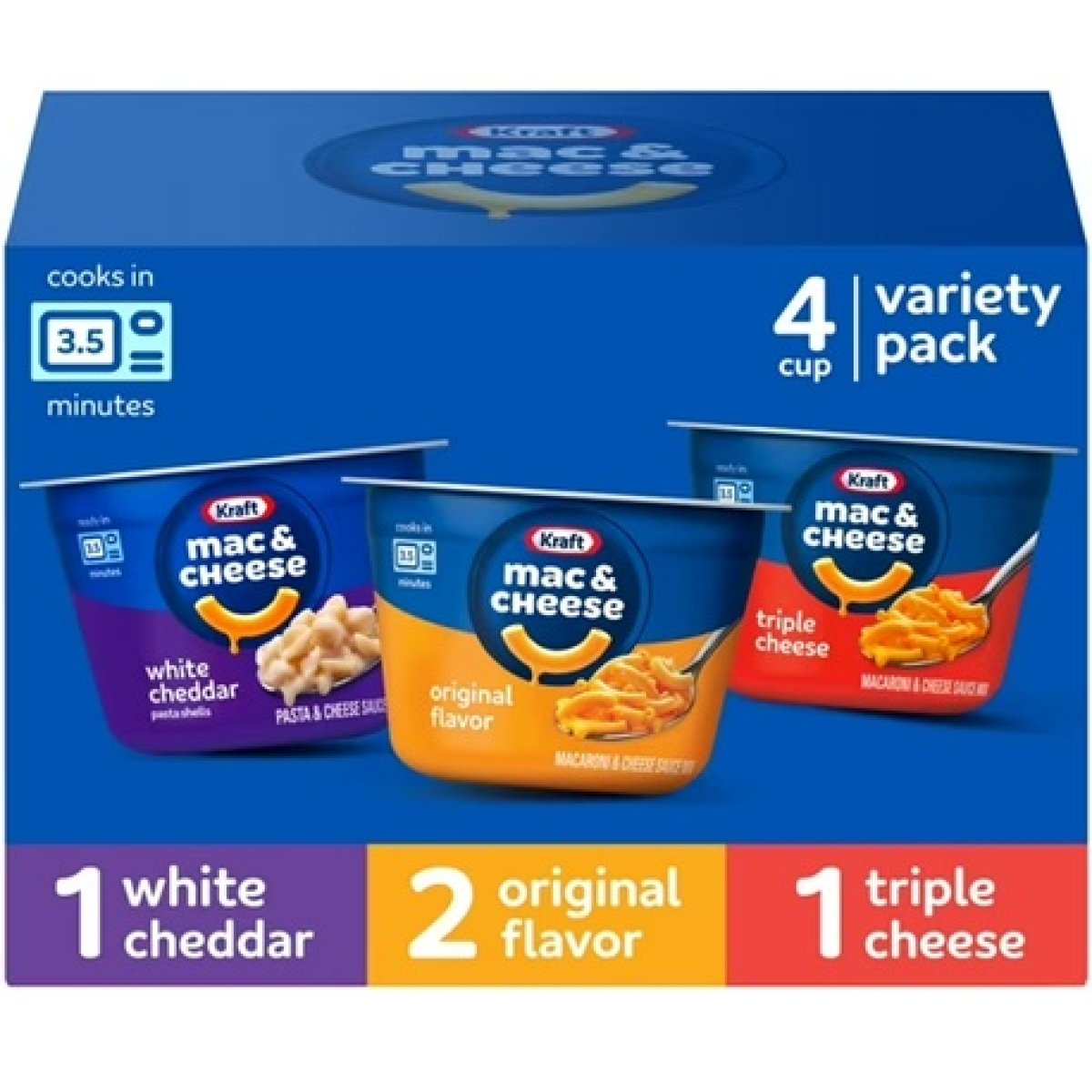 Kraft Macaroni and Cheese, 4 Cups, Easy Side for Dinner or Supper, Variety Pack, No Artificial Flavors, Preservatives or Colors, 8.1 oz