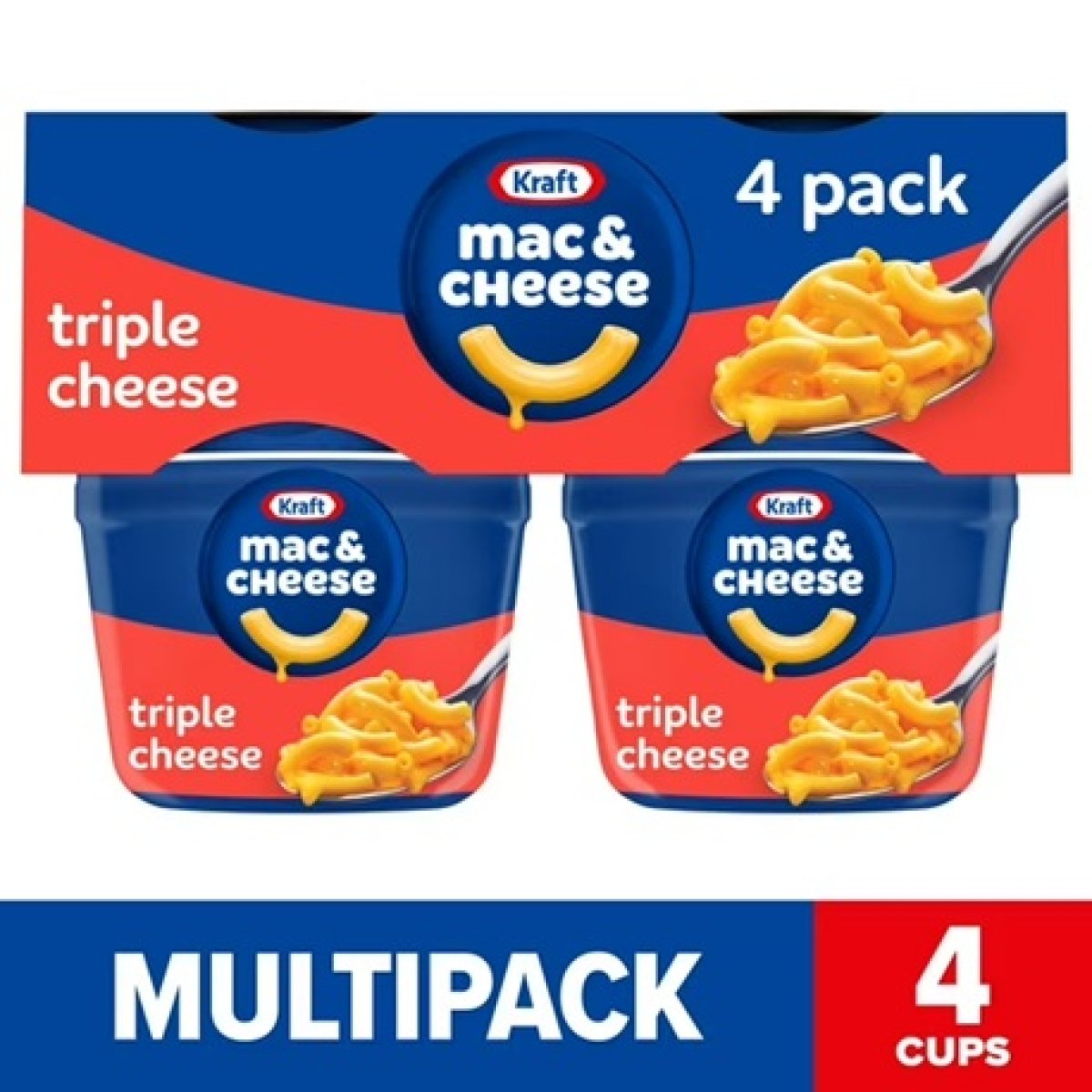 Kraft Mac and Cheese, 4 Cups, Easy Side for Dinner or Supper, Triple Cheese, No Artificial Flavors, Preservatives or Colors, 2.05 oz