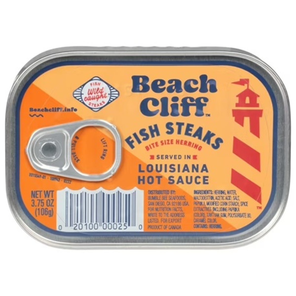 Beach Cliff Wild Fish Fillets in Spicy Louisiana Sauce, Gluten Free, 15g Protein per Serving, Bite-Size Herring, Shelf-Stable Can, 3.75 oz