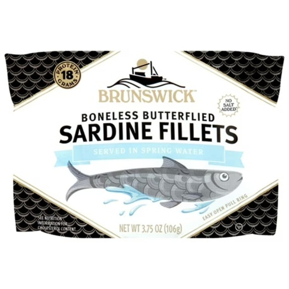 Brunswick Sardines in Spring Water, 3.75 oz Can - Boneless Butter-Glazed Sardine Fillets - Wild-Caught - 18g of Protein per Serving - Gluten-Free, Keto-Friendly