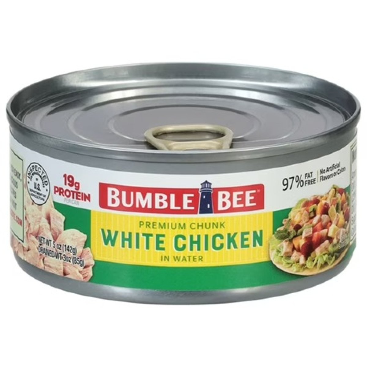 Bumble Bee Premium White Chicken Pieces in Water, 19g of Protein per Serving, Gluten Free, Shelf-Stable Can, 5 oz