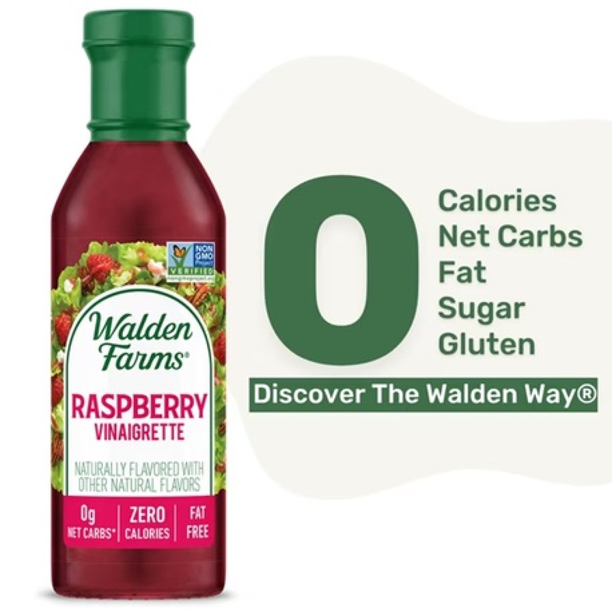 Walden Farms Raspberry Vinaigrette Dressing 12 oz. Bottle, Fresh Net Carb 0g Salad Topping and Sugar-Free Condiment, Keto and Kosher, Naturally Sweet and Spicy Flavor