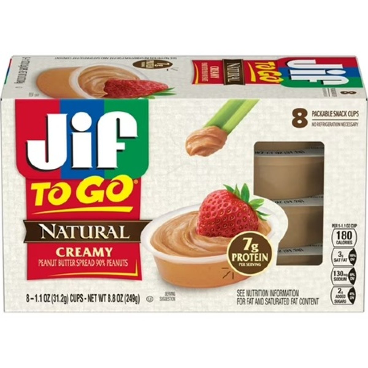 Jif To Go Creamy Natural Peanut Spread, 8 Cups, 1.1 oz Unit